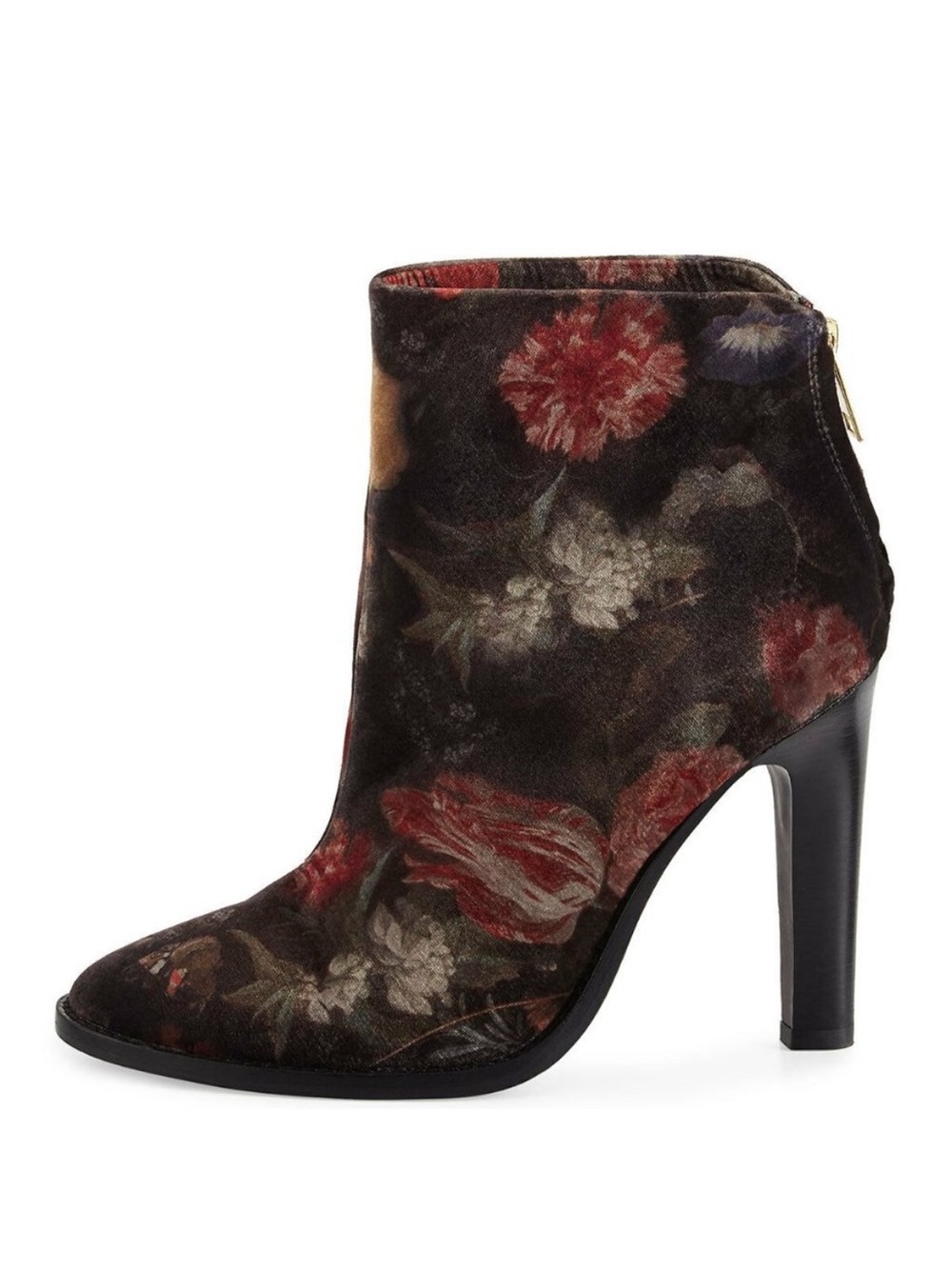 Joie Blayze Floral Velvet Pointed Ankle Booties - Black Multicolor